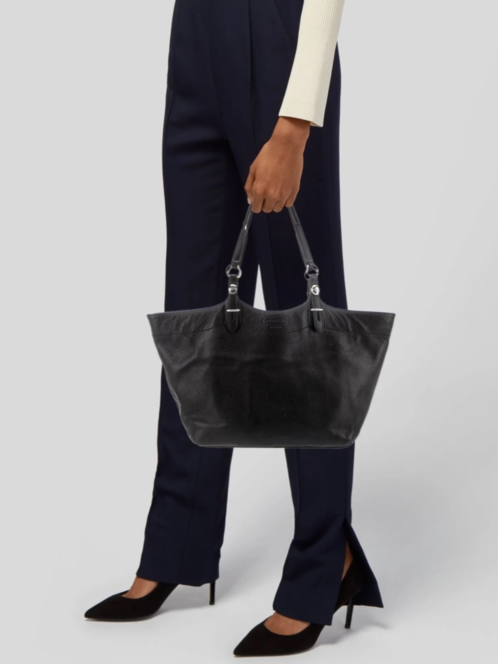 Coach Black Pebbled Leather Tote - Picture 2 of 16